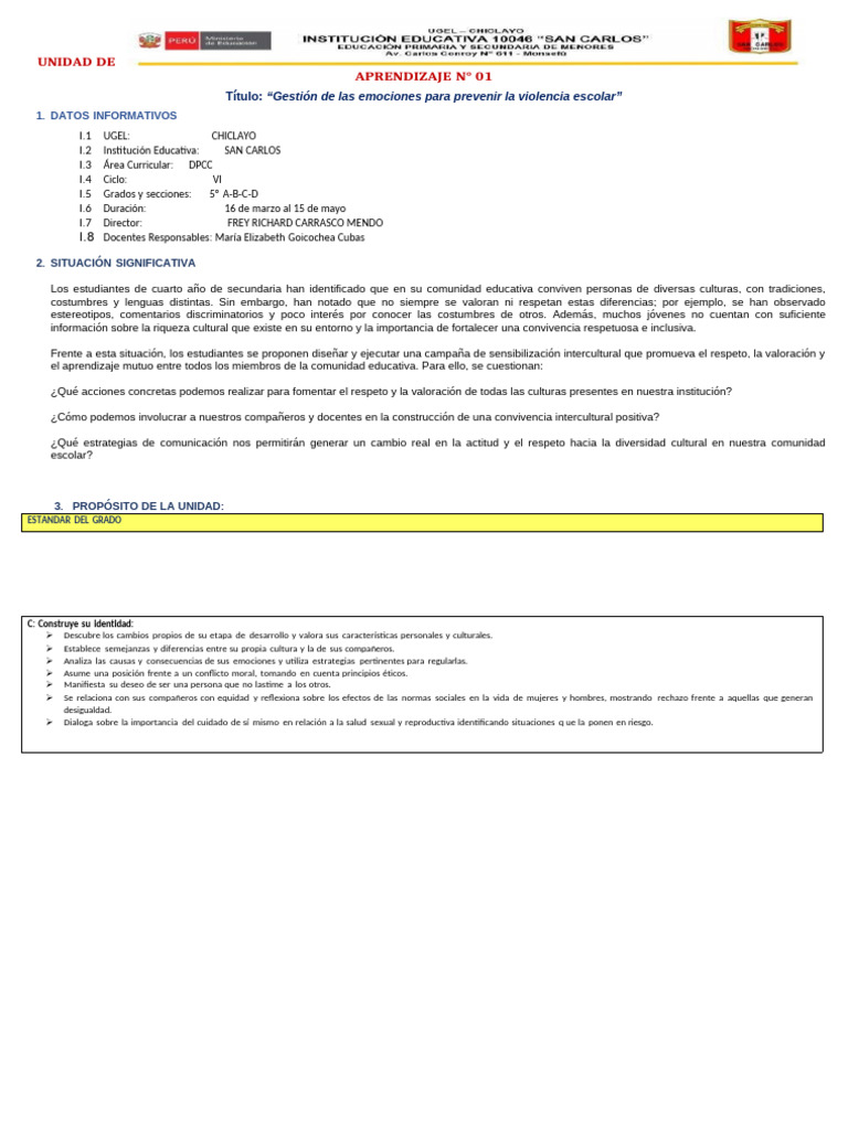 UNIDAD DPCC QUINTO | PDF | Las emociones | Autorregulación emocional