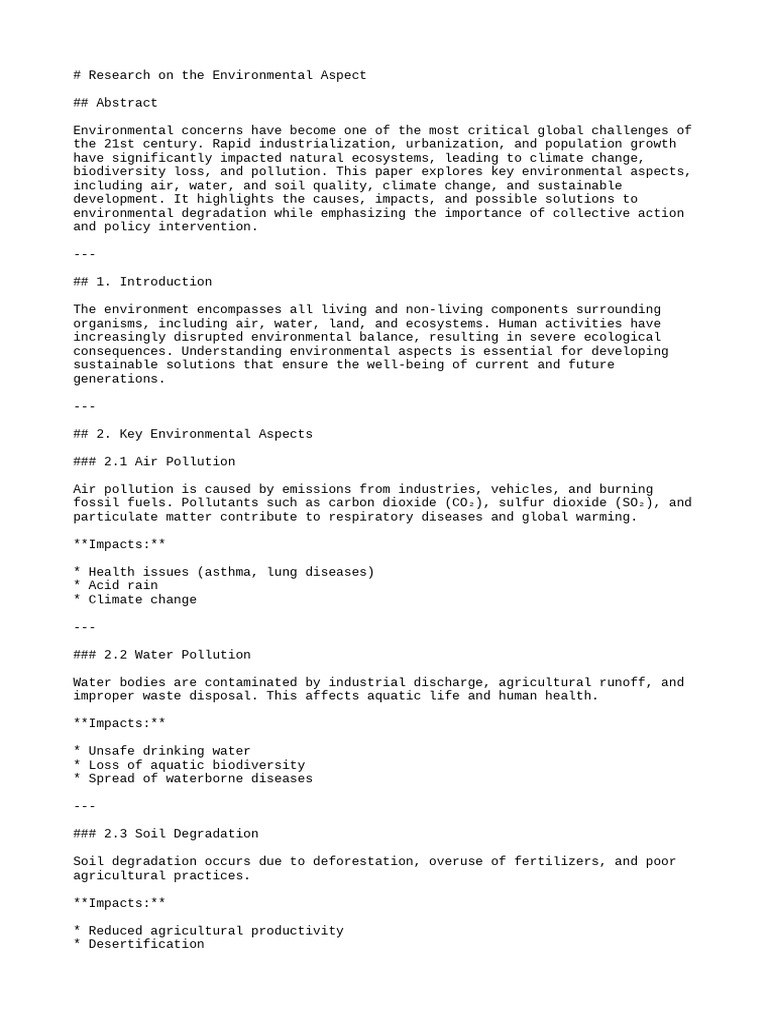 Research on the Environmental Aspect | PDF | Climate Change ...