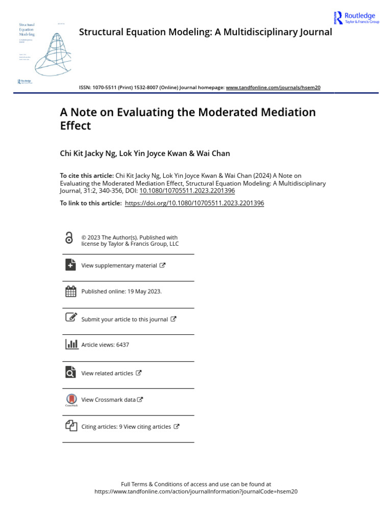 A Note on Evaluating the Moderated Mediation Effect | PDF ...