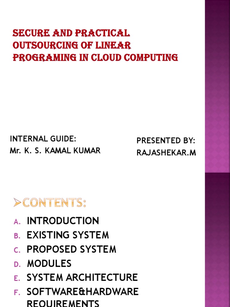 Secure Cloud Computing for Linear Programming | PDF