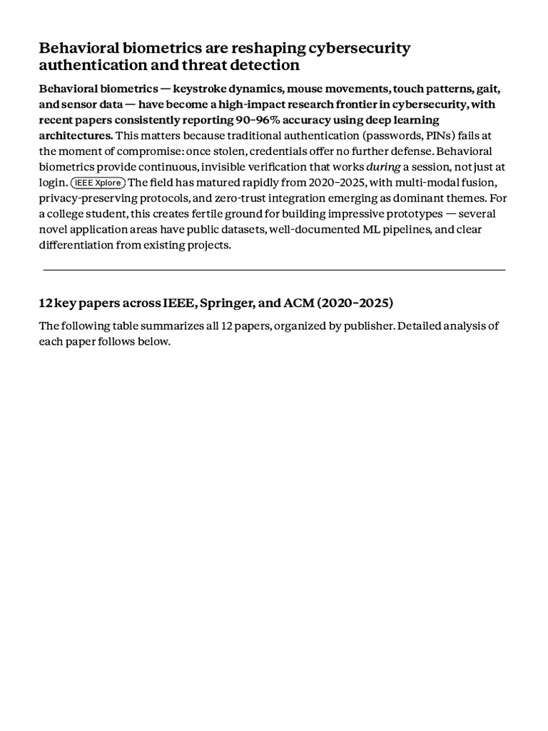 Behavioral Biometrics in Cybersecurity - Deep Learning Approaches To ...