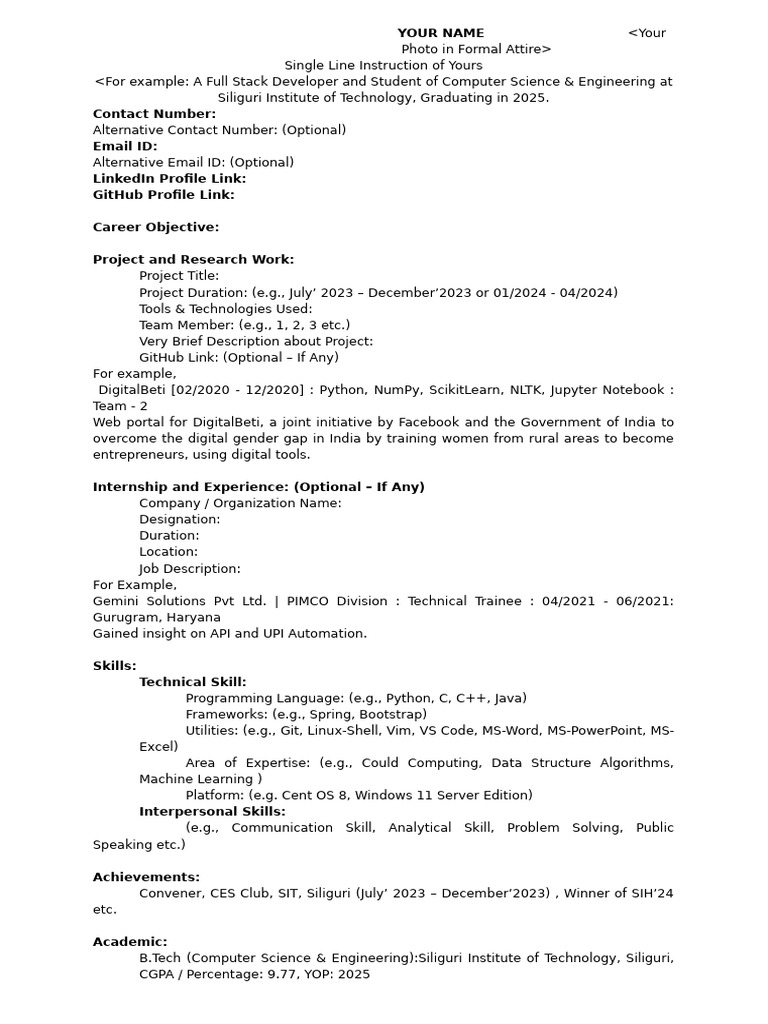 Sit Cse It Sample Cv | PDF