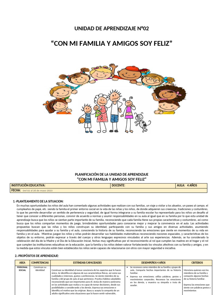 Con Mi Familia y Amigos Soy Feliz | PDF | Las emociones | Salón de clases