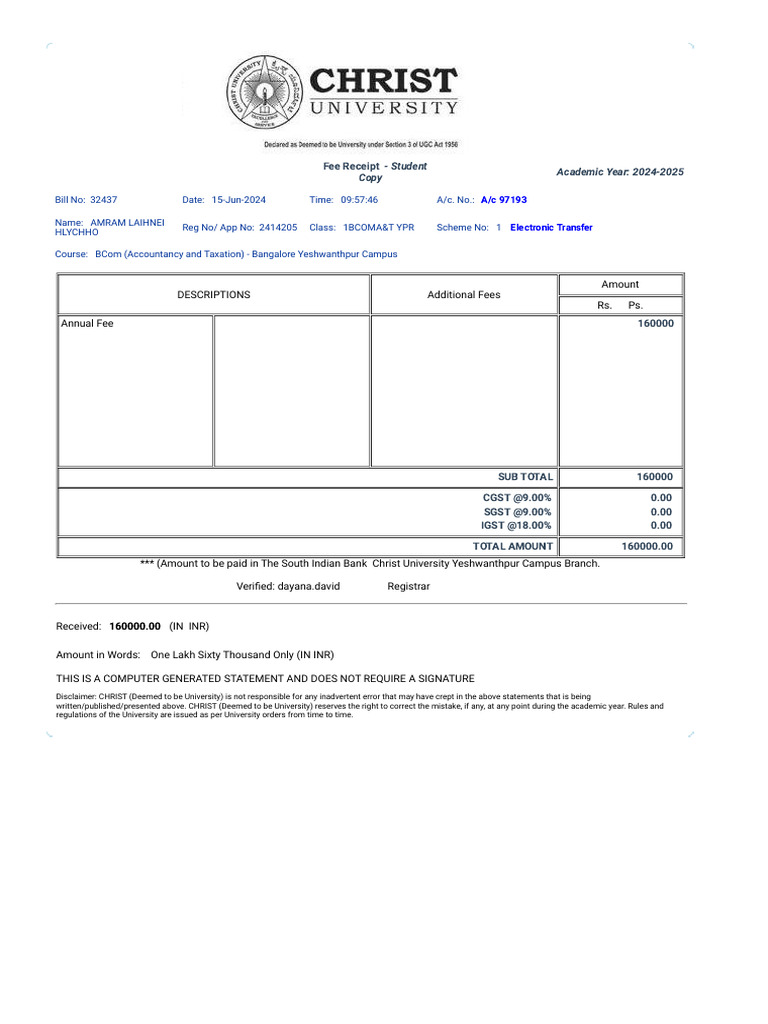 Fee Receipt 1 | PDF | Business | Payments