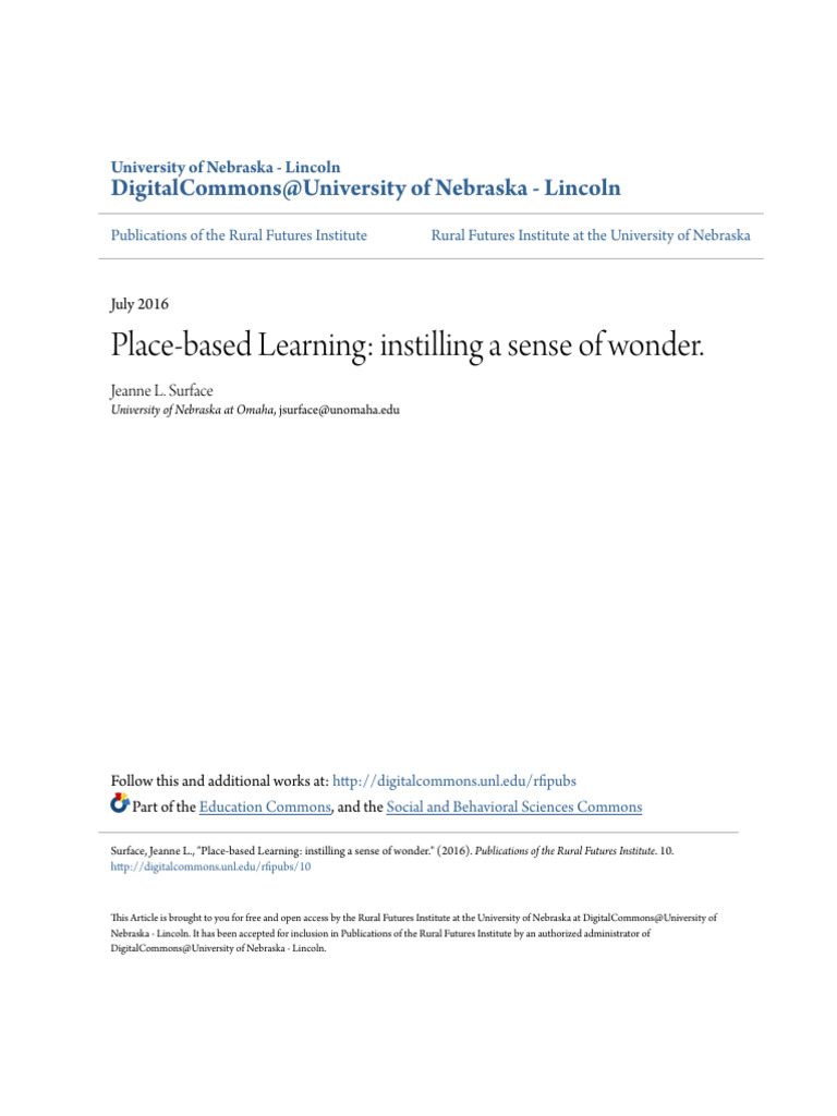 Place-based Learning_ Instilling a Sense of Wonder. | PDF | John Dewey ...