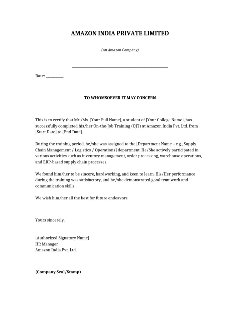 Amazon OJT Letter | PDF