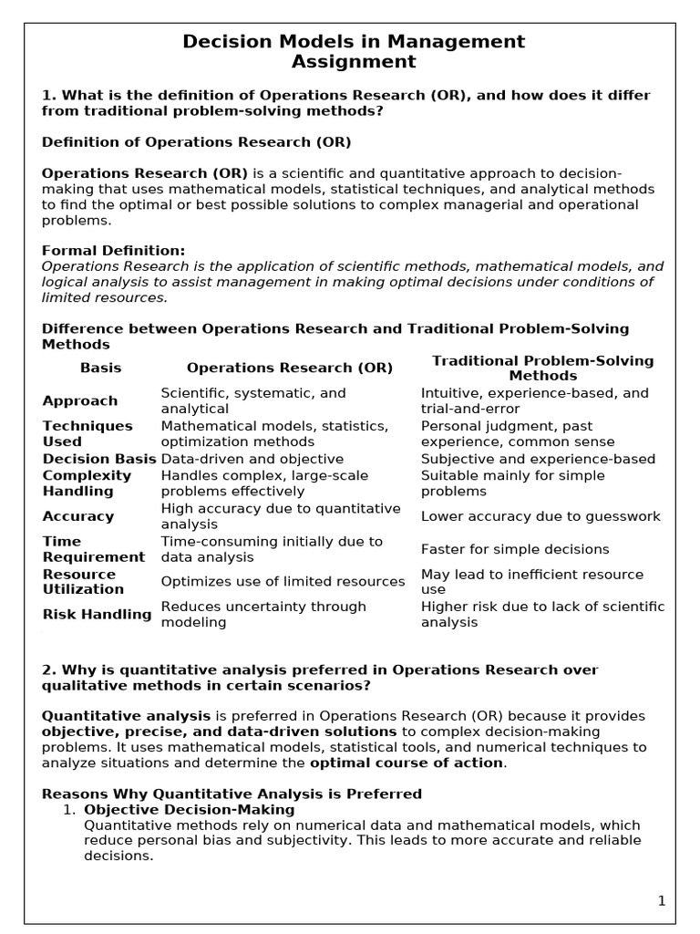 Decision Models in Management Assignment | PDF