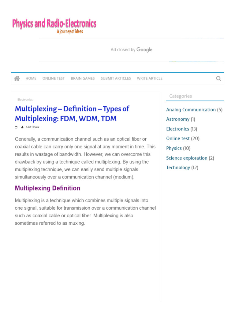 7.Multiplexing | PDF | Wavelength Division Multiplexing | Multiplexing