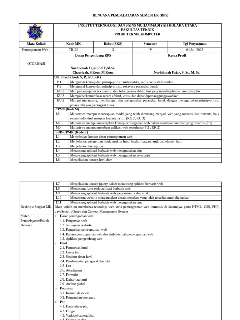 Rps Pemrograman Web 1 Edit | PDF
