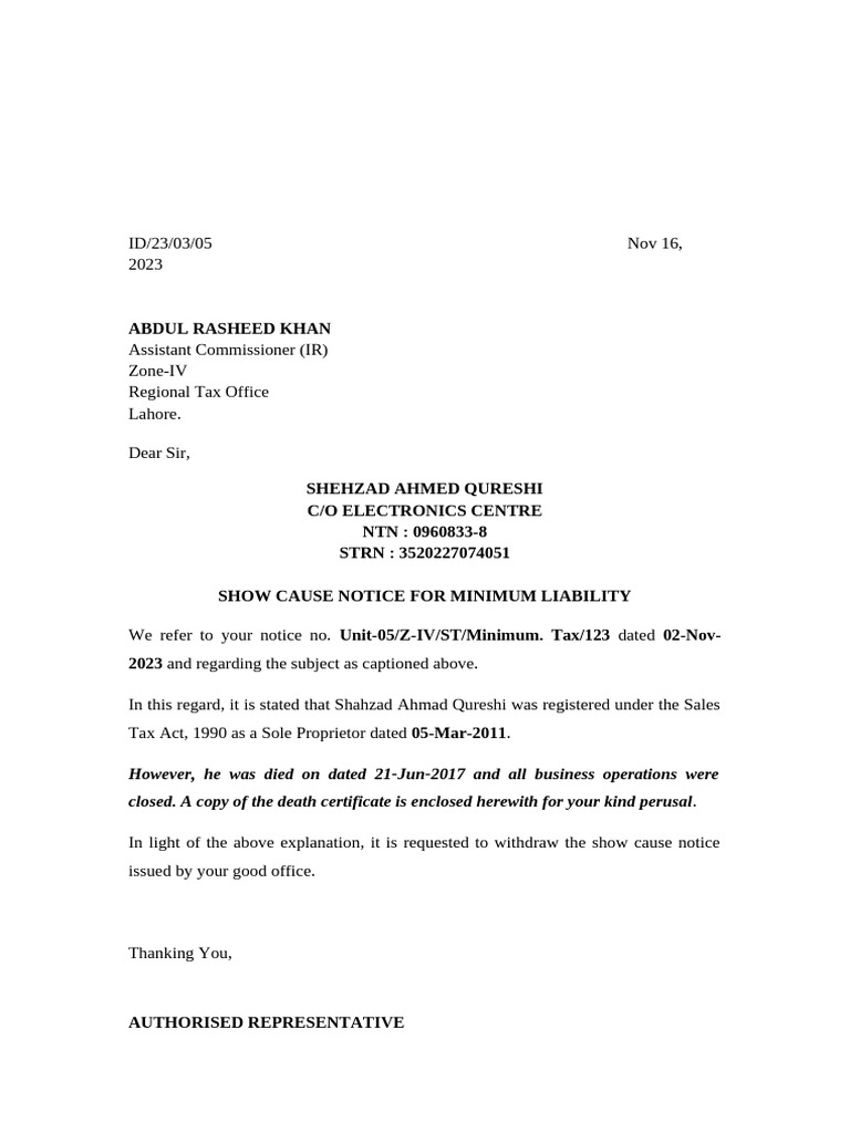 Letter of Show Cause Notice - Copy | PDF