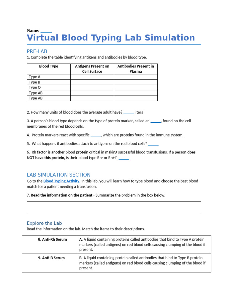 Chance Salter - Blood - Typing Virtual Lab | PDF | Blood Type | Blood ...