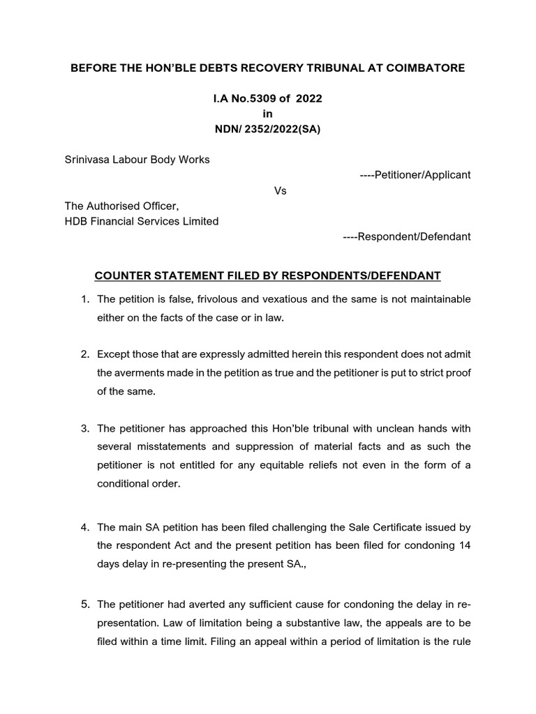 Counter in Condone Delay | PDF | Justice | Crime & Violence