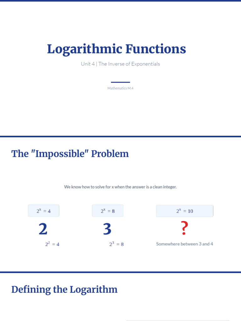 Logarithmic Functions - Lesson 10A | PDF | Exponentiation | Logarithm