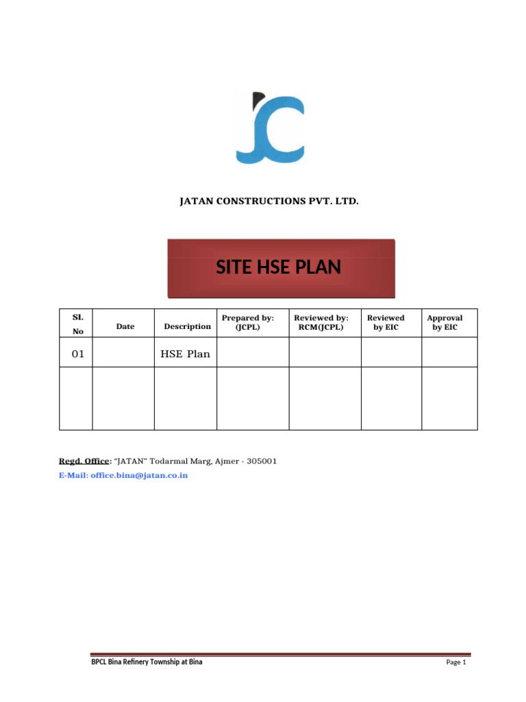 Hse Plan Bpcpl Bina Final | PDF | Safety | Occupational Safety And Health