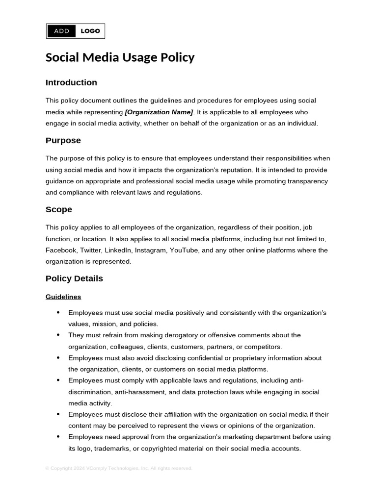 Social Media Usage Policy Template | PDF | Social Media | Popular ...
