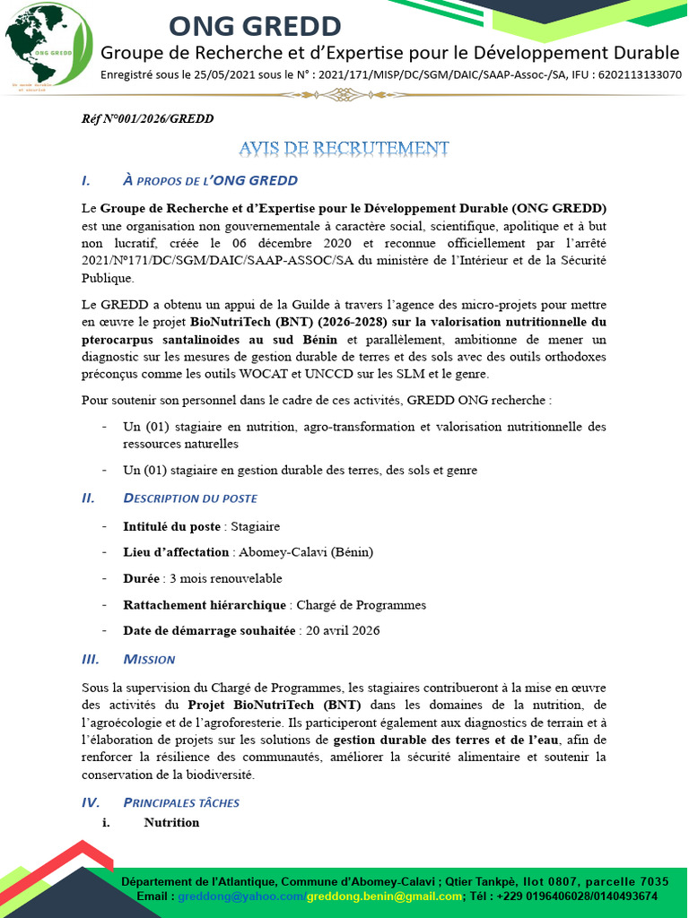 ONG-GREDD Recrutement - 270326 - VF | PDF | Développement durable ...