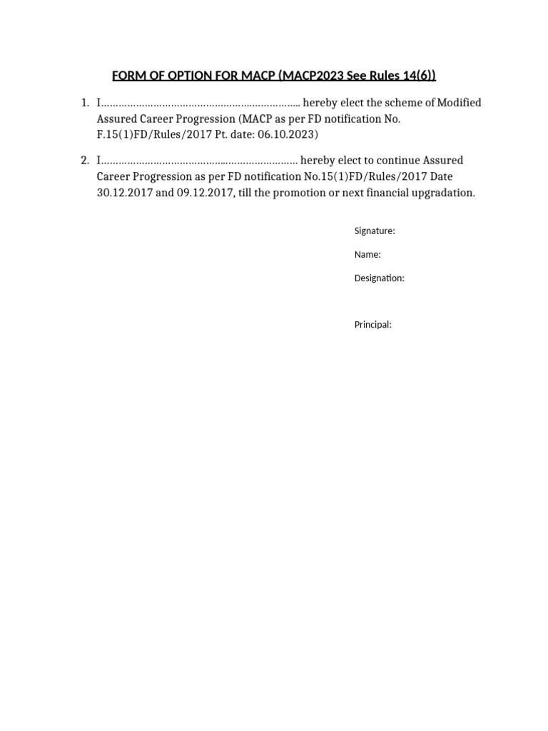 Form of Option For Macp - 1 | PDF