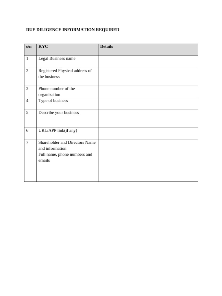 Due Diligence Form Sample Form | PDF