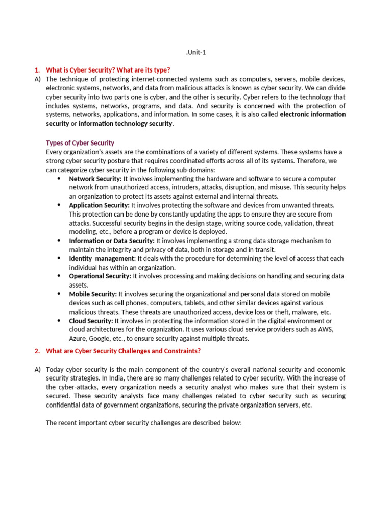 CyberSecurity (Unit 1) | PDF | Security | Computer Security