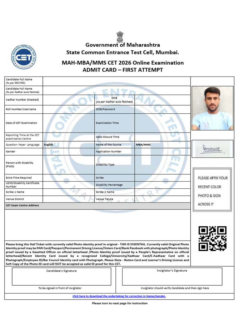 MBA CET ADMIT CARD | PDF | Biometrics | Identity Document