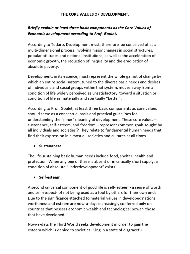 Core Values and Mellinium Development Goals | PDF | Millennium ...