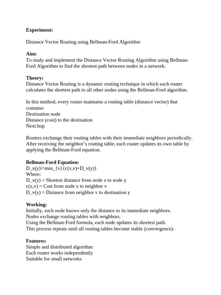 7.e.distance Vector Routing Using Bellman Ford Algorithm | PDF