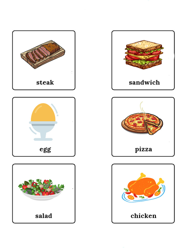 Food Printable Learning Cards for Kids | PDF