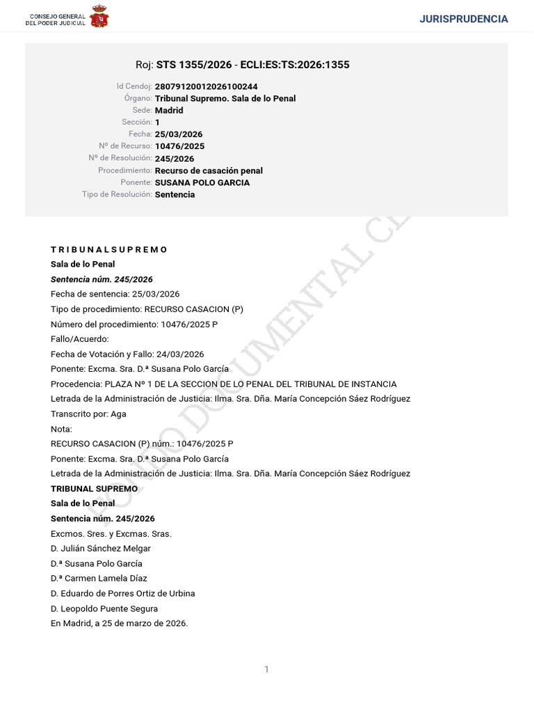 STS 1355 2026 | PDF | Sentencia (ley) | Caso de ley