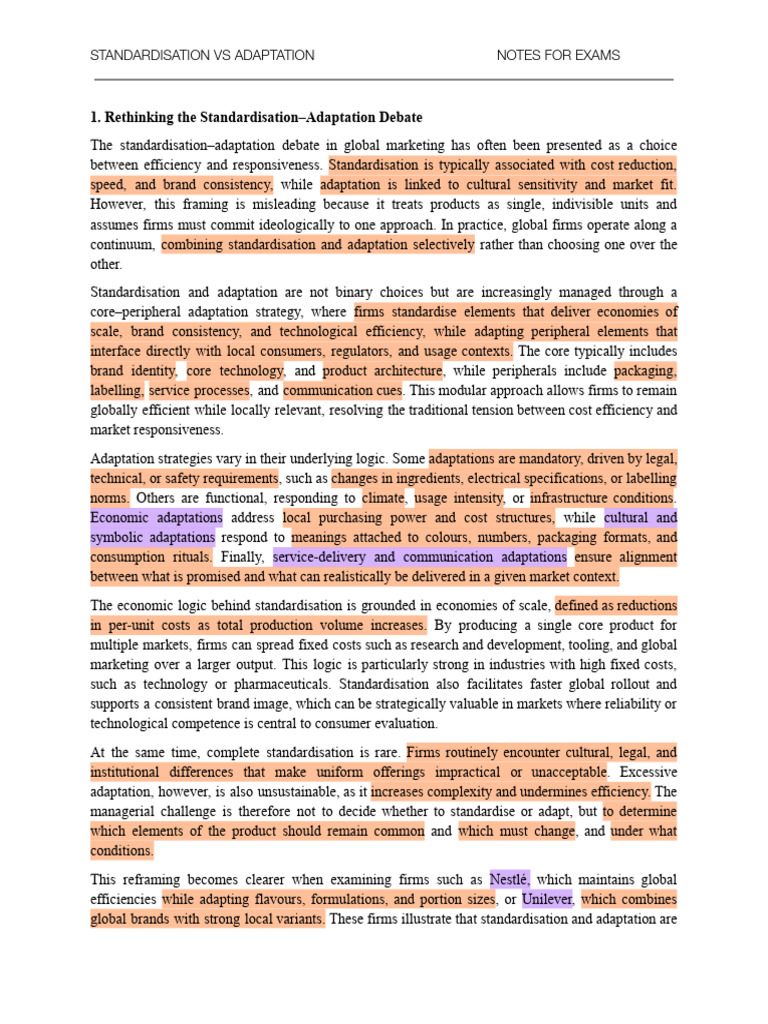 Standardisation Vs Adaptation | PDF