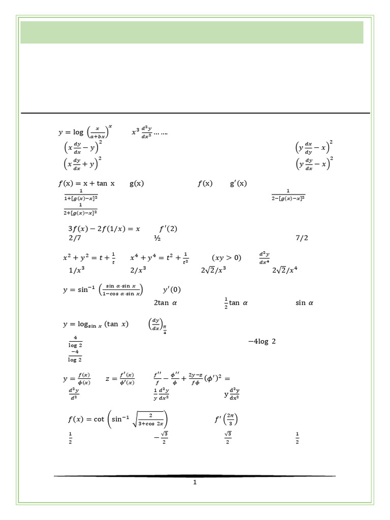 C25 MATH Practice Sheet - MOD (Method of Differentiation) | PDF ...