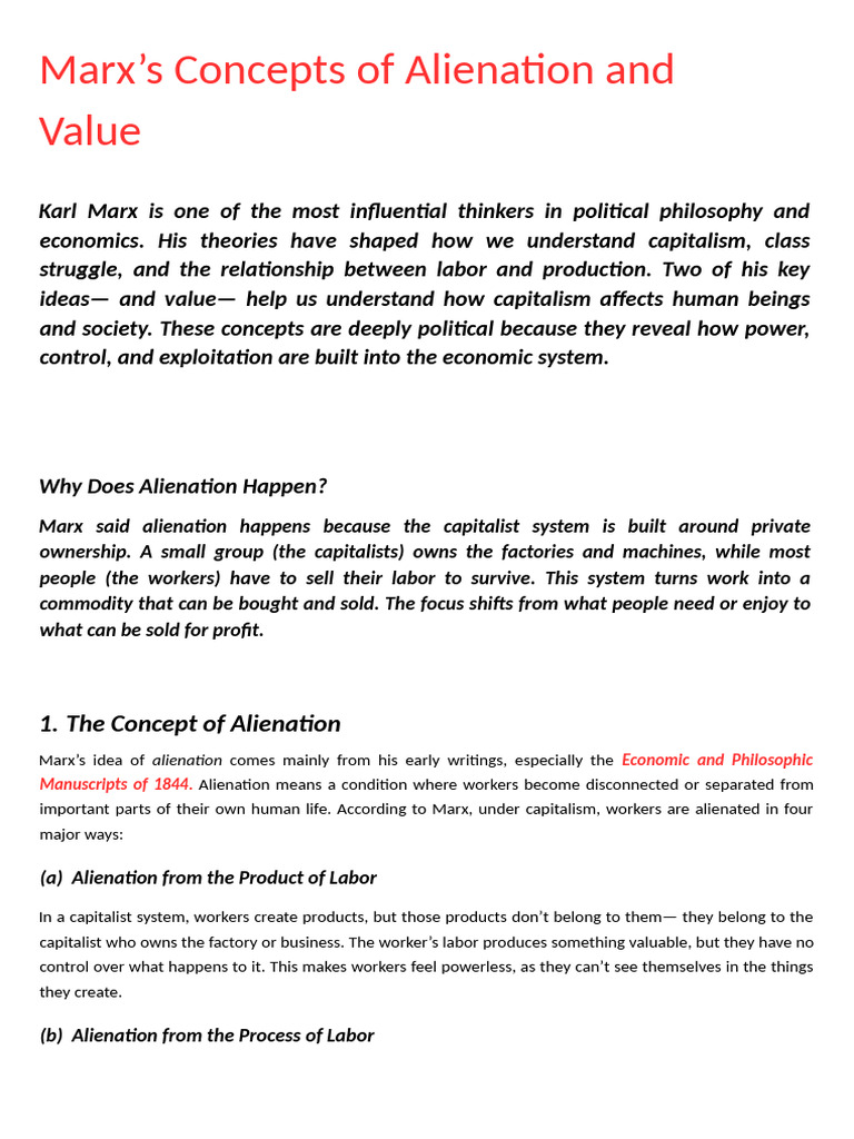 Marx Alienation and Value | PDF | Value (Economics) | Marx's Theory Of ...