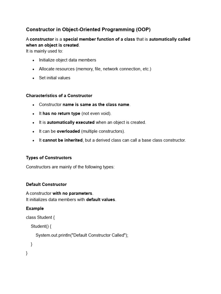 Part 7 Java Constructor and Its Types | PDF | Constructor (Object ...