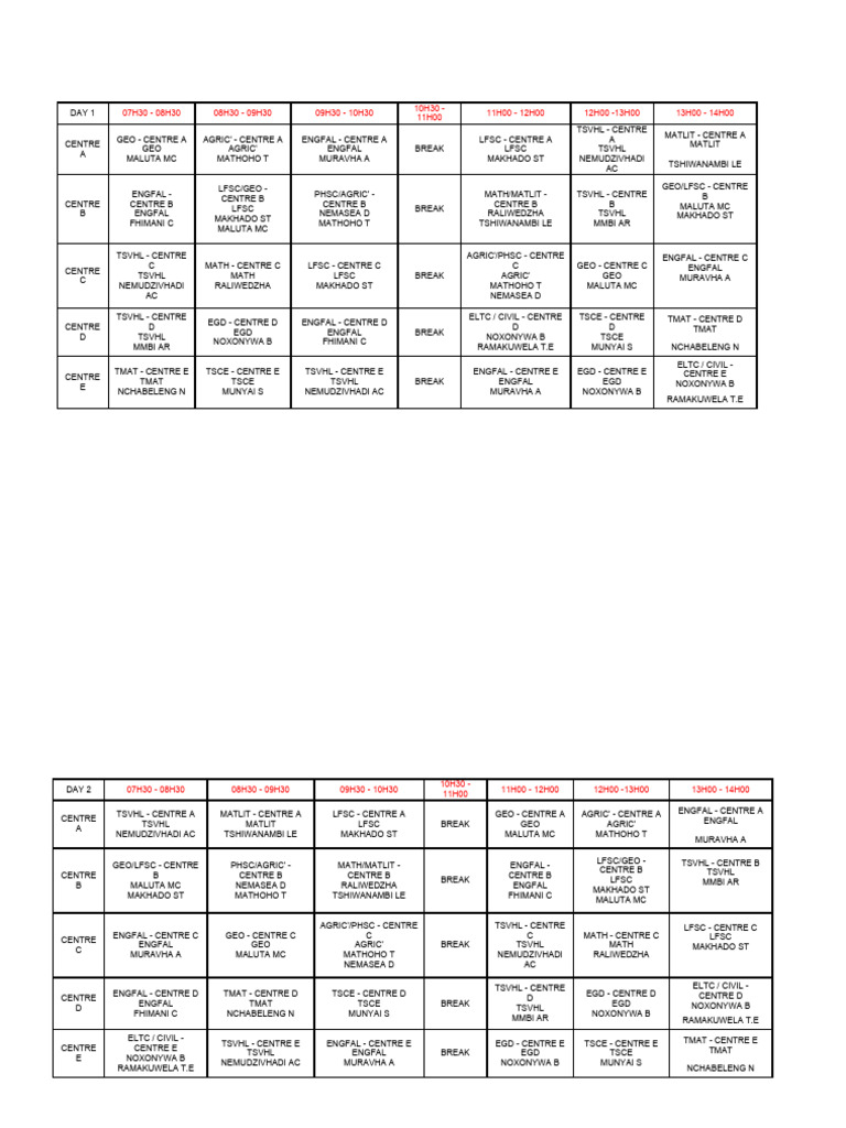 Timetable Final | PDF