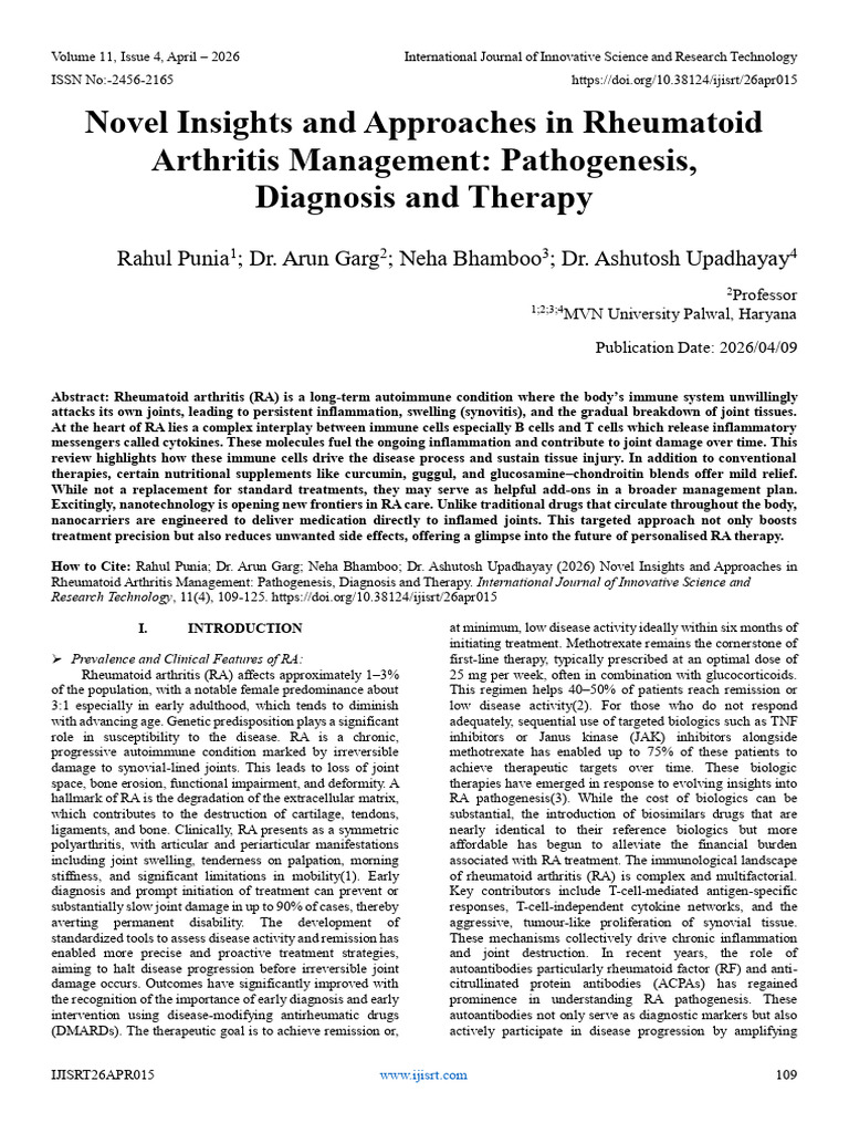 Novel Insights and Approaches in Rheumatoid Arthritis Management ...