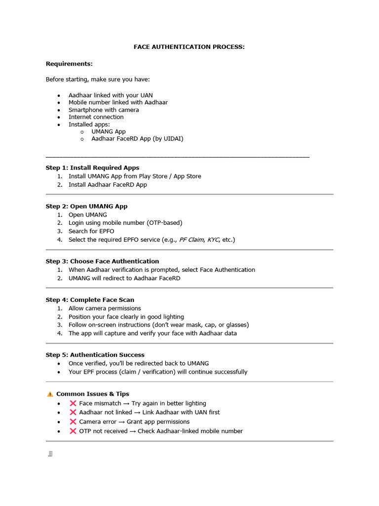 Face Authentication Process | PDF