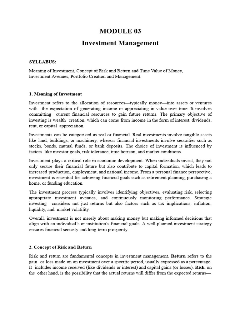 PFM Module 03 Investment Management | PDF | Investing | Financial Risk