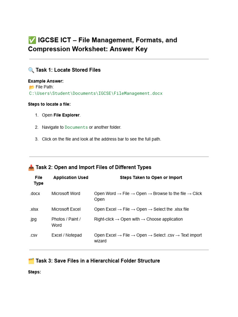 File Management, Formats, and Compression Worksheet: Answer Key | PDF ...