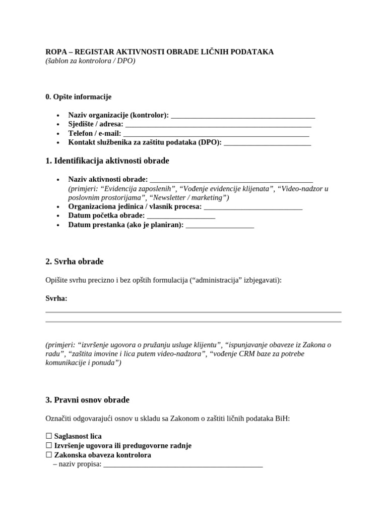 Obrazac Za Izradu ROPA | PDF