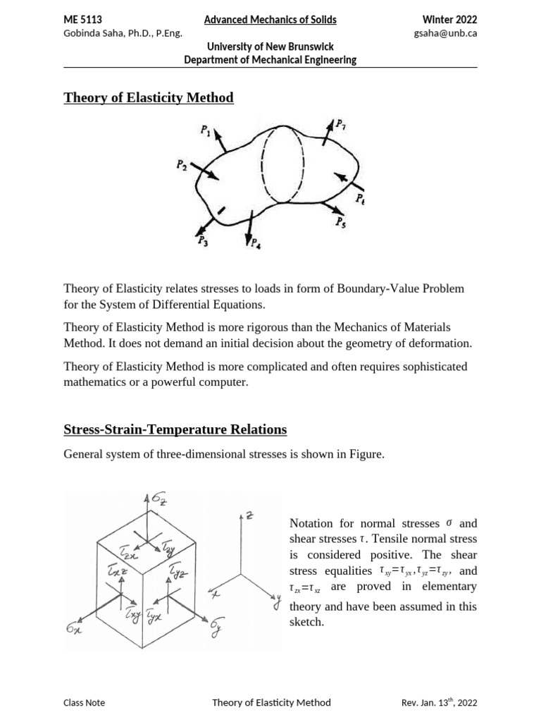 Theory of Elasticity Method, Part-I | PDF | Young's Modulus | Stress ...
