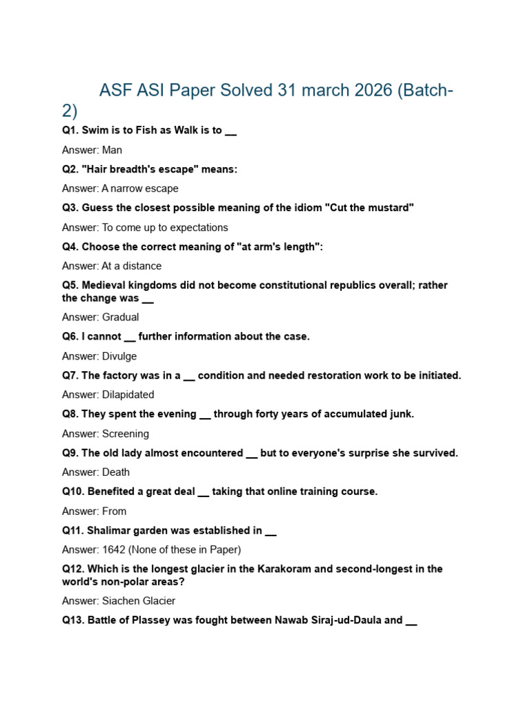 ASF ASI Paper Solved 31 March 2026 | PDF