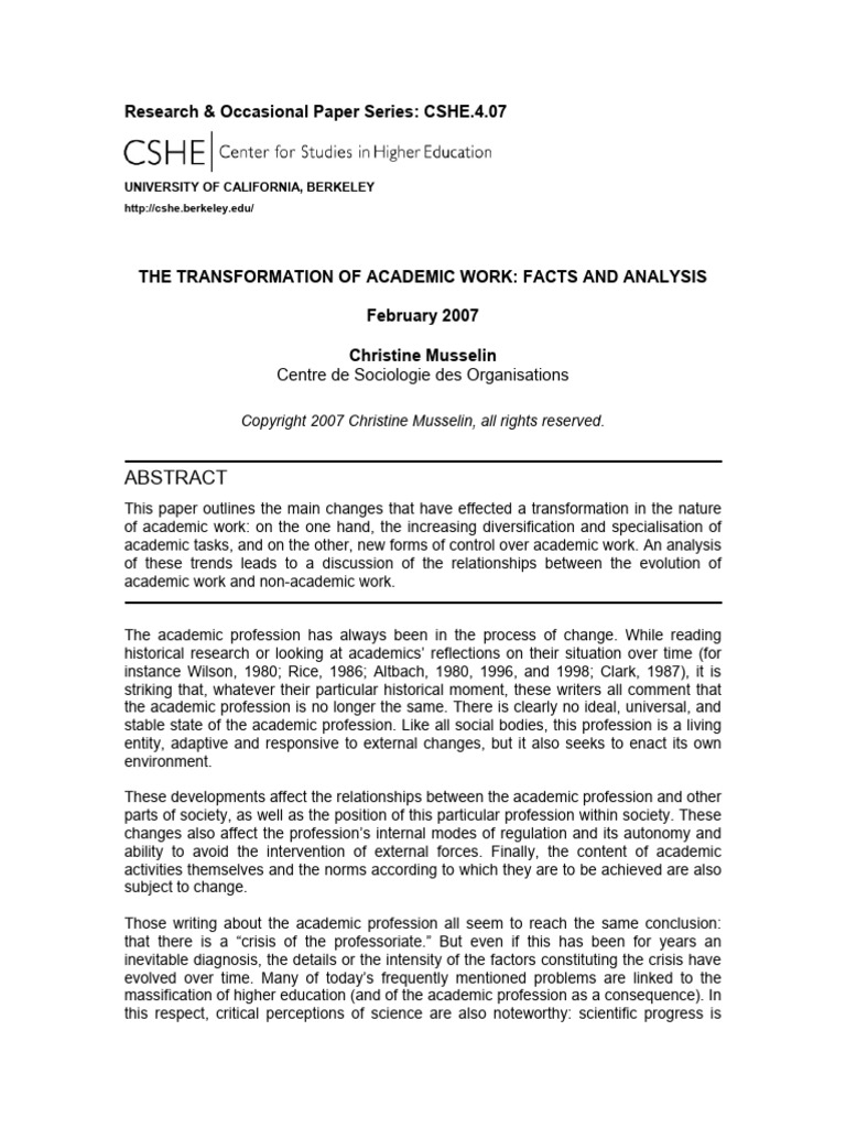 2007 the Transformation of Academic Work Facts and Analysis | PDF ...