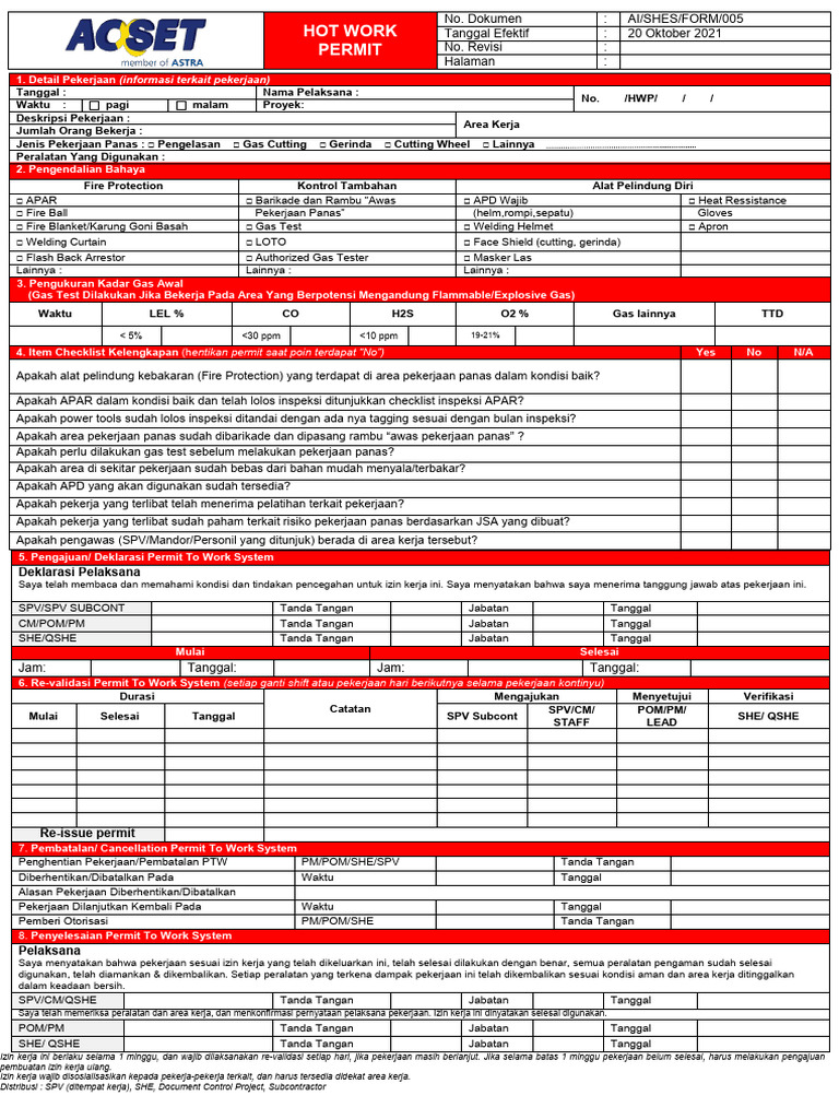 Ai-shes-Form-005 Hot Work Permit r1 | PDF