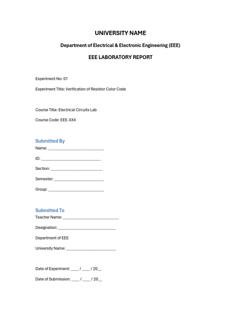 EEE Lab Report Resistor Color Code English | PDF | Resistor ...