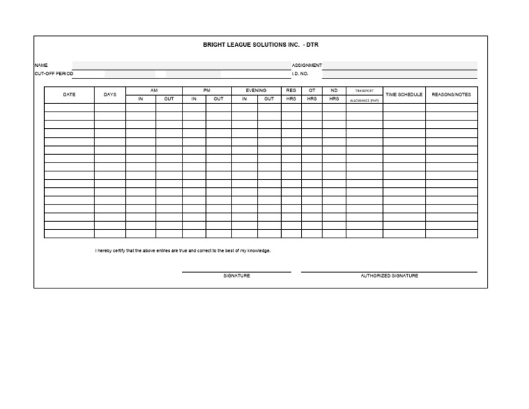 Dtr Template | PDF