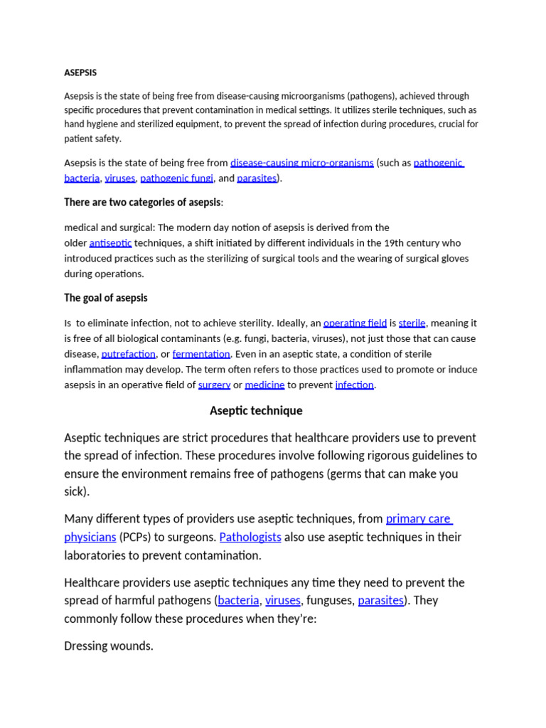 Asepsis Foundation Note 5 | PDF | Public Health | Health Care