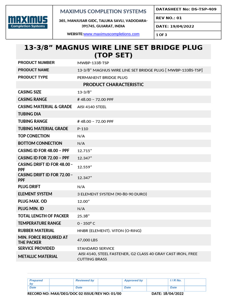 13.375 TOP SET PLUG | PDF | Materials | Building Materials