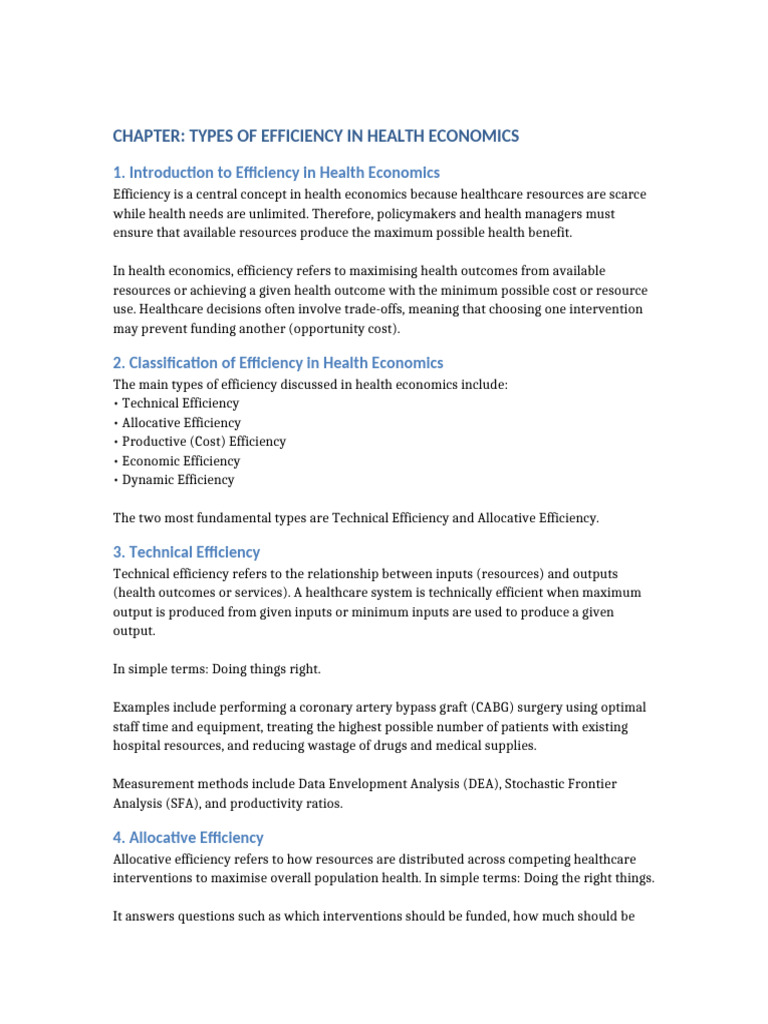 EFFICIENCY OF HEALTHCARE | PDF | Economics | Health Economics