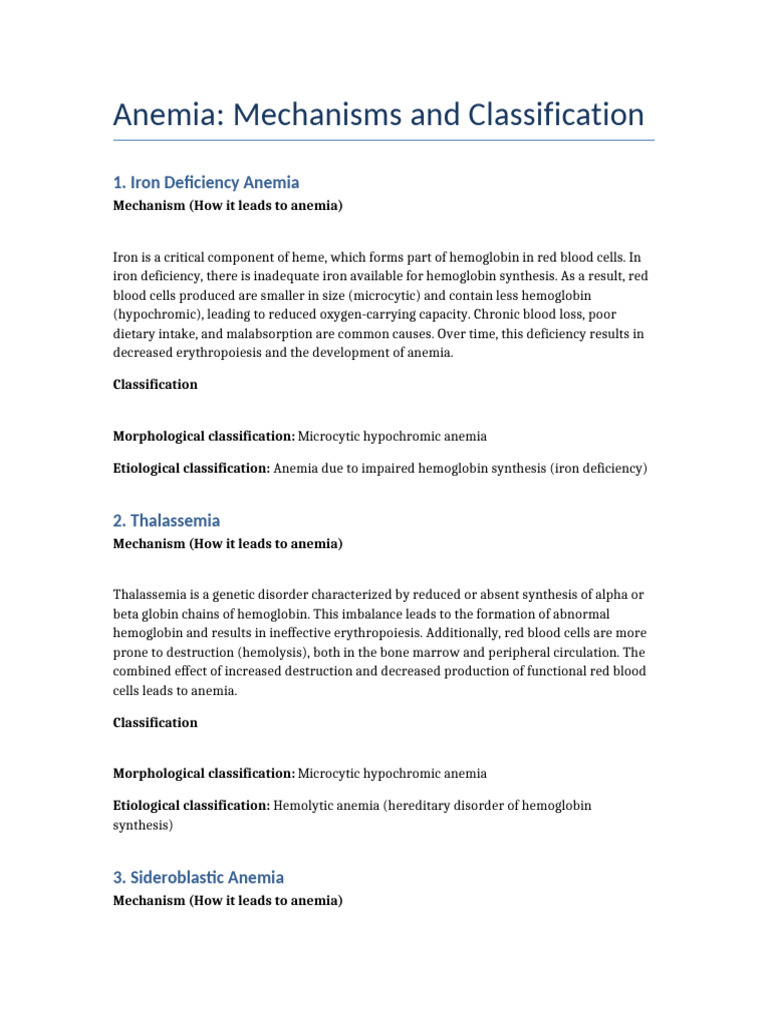 Anemia Mechanisms and Classification (1) | PDF