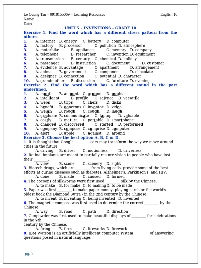 Unit 5 - Inventions - Grade 10 | PDF | Smartphone | Artificial Intelligence