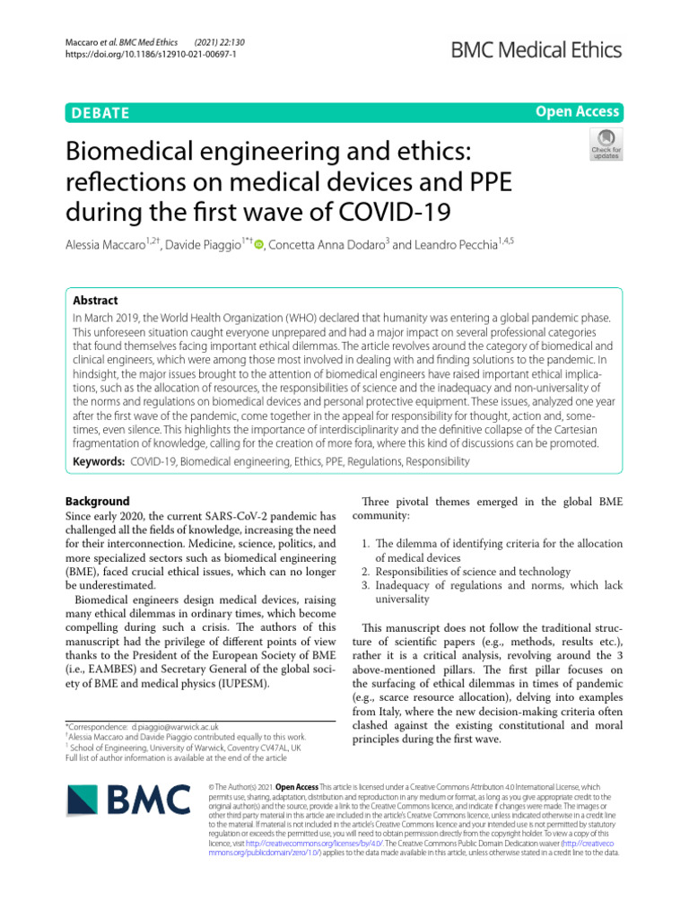 1-Biomedical Engineering & Ethics- During Covid Situation | PDF ...